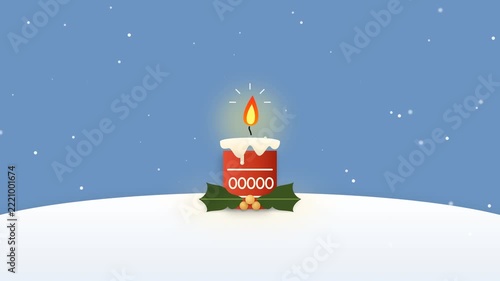 Minimalist Flat Design Christmas Candle Animation in a Snowy Winter Landscape