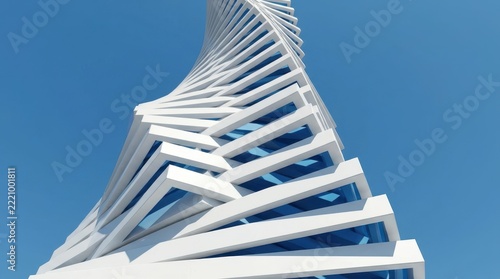 Modern Abstract Architecture 3D Render Twisted Skyscraper Building Concept Background