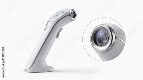 Digital infrared thermometer for non-contact fever check, modern medical temperature scanner device isolated on white background
