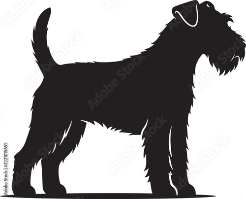 Fotografie Black silhouette of a wire-haired terrier dog standing in profile with a curved