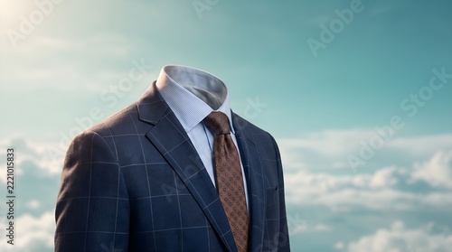 Professional businessman in formal suit against cloudy blue sky background