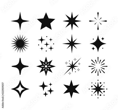 Sparkles magic shine starburst burst black icon set