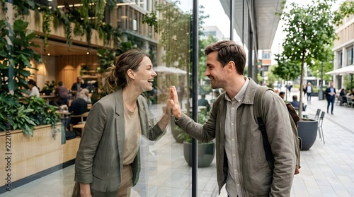 young couple talking on the  in the city