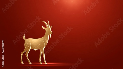Golden goat silhouette glowing against a red background for Chinese New Year