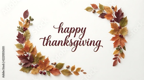 Elegant autumn leaves frame with calligraphy for a happy thanksgiving celebration