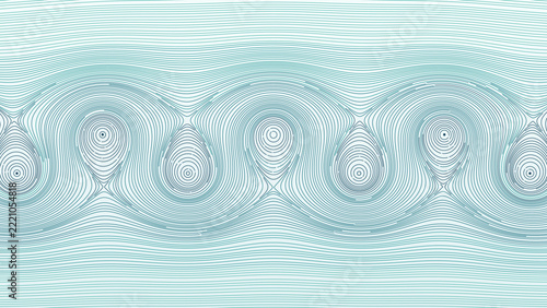 Abstract background of teal vortex street streamlines, generative flow field line art with smooth fluid motion and copy space
