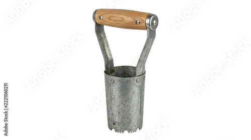 Obraz na plátně Galvanized steel bulb planter with wooden handle for gardening