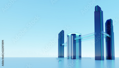 Abstract Digital System Integration with Glowing Blue Data Connections