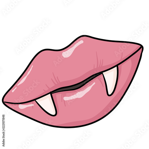 Hand drawn PNG Halloween cartoon element of vampire teeth and lips for stickers, prints, cards, kids apparel decor, banners, posters, etc. 
