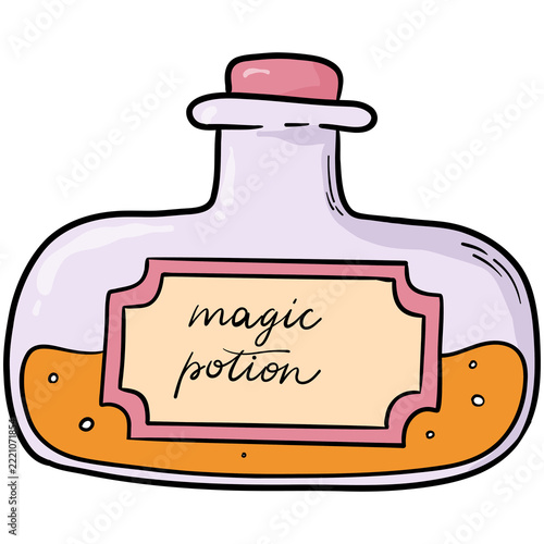 Hand drawn PNG Halloween cartoon element of magic potion bottle for stickers, prints, cards, kids apparel decor, banners, posters, etc. 