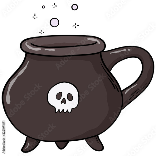 Hand drawn PNG Halloween cartoon element of cauldron mug for stickers, prints, cards, kids apparel decor, banners, posters, etc. 