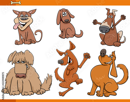 funny cartoon dogs and puppies comic animal characters set