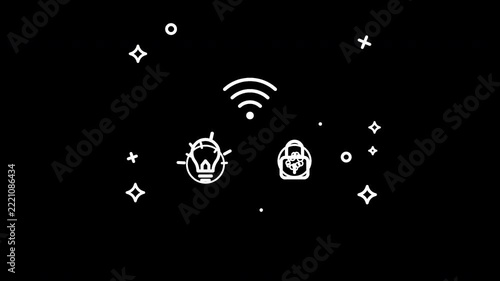 Animated Icons of WiFi Signal Lightbulb Lock and Gear on transparent Background