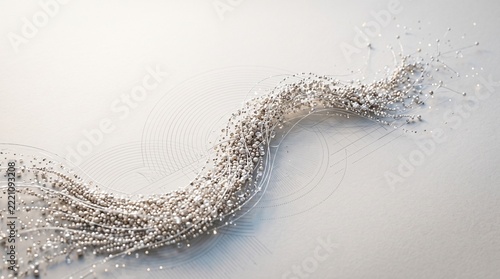 Silver particles flowing across abstract geometric linework