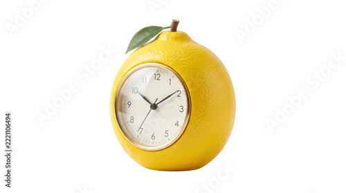 Bright yellow lemon-shaped alarm clock, a whimsical timekeeping device with a fresh, citrus-inspired design, perfect for kitchen decor or a cheerful morning wake-up.