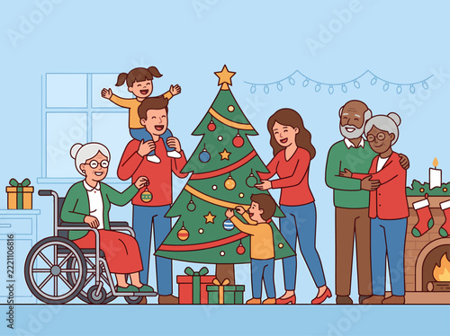 Inclusive Family Christmas Gathering Illustration