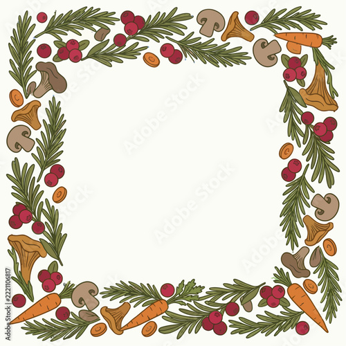 Holiday Dinner Menu Border with Botanical Ingredients
