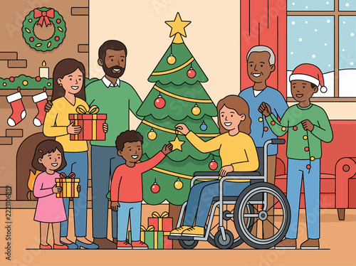 Inclusive Family Christmas Gathering Illustration