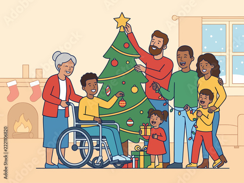 Inclusive Family Christmas Gathering Illustration