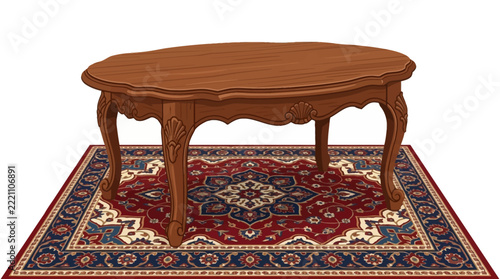 French provincial coffee table with ornate wood carving on a