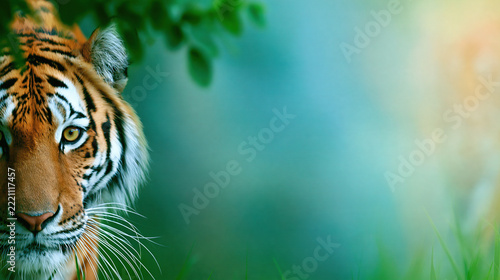 Big Cat Peeking Through Forest Foliage