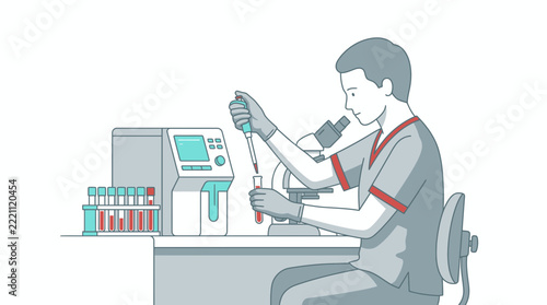 Scientist Conducting Medical Research with Microscope and Lab Equipment