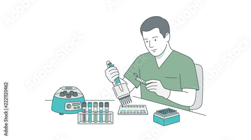 Scientist performing lab work with pipette and samples on transparent background