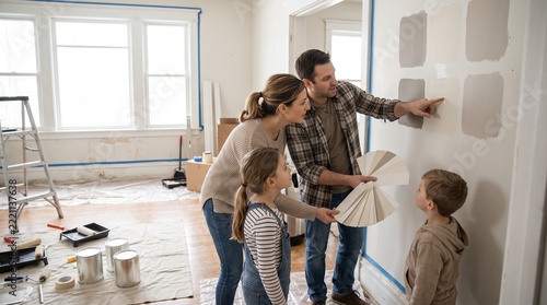 Family Choosing Paint Colors for Home Renovation Project
