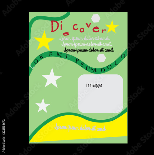 Green Abstract Poster Template with Stars and Waves Sticker Design