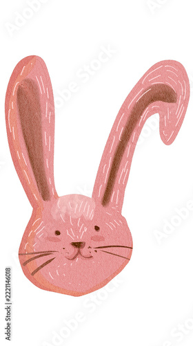 Cute Pink Bunny Face Watercolor Illustration for Kids Design Clipart Bundle
