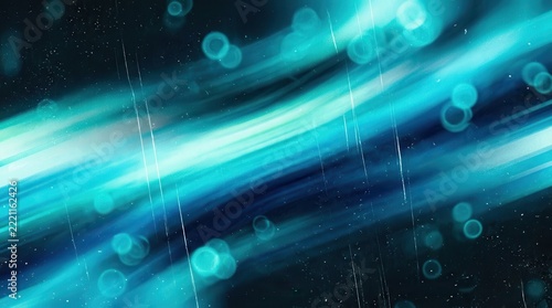 Abstract blue light streaks and bokeh background with a dark cosmic atmosphere