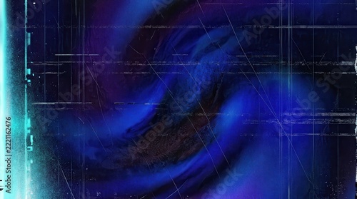 Abstract blue smoke with glitch effect and digital lines creating a futuristic background