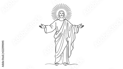 Jesus Christ line art, isolated on transparent background, arms open