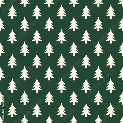 Minimal Ivory Fir Tree Seamless Pattern on Forest Green