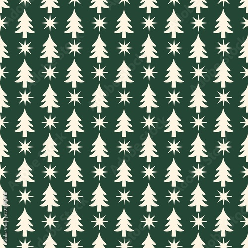 Dark Green Christmas Tree and Star Seamless Holiday Pattern