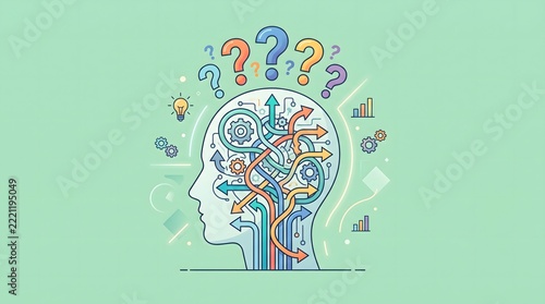 Abstract illustration of complex decision making pathways inside the human mind