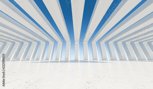 Minimalist architectural style with 3D rendering and empty scene background