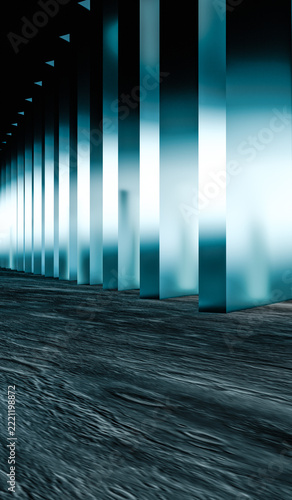 Minimalist architectural style with 3D rendering and empty scene background