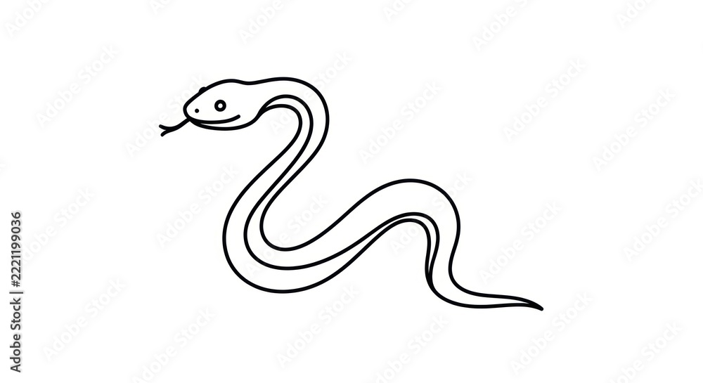 Fototapeta premium Simple black and white snake illustration.