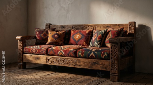 Wooden Sofa with Geometric Cushions in a Modern Contemporary Living Room 3