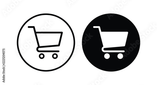 Shopping cart icons with circular frames presented as a black silhouette