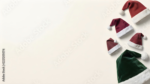 Santa hats and sack on white background ,  christmas and happy new year background 