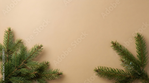 Green pine trees against hazy mountain and christmas background