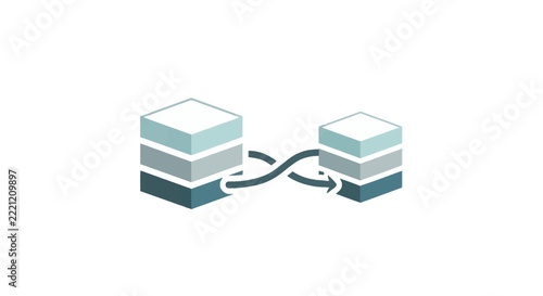 Two stacked data servers connected by arrows symbolizing data transfer.