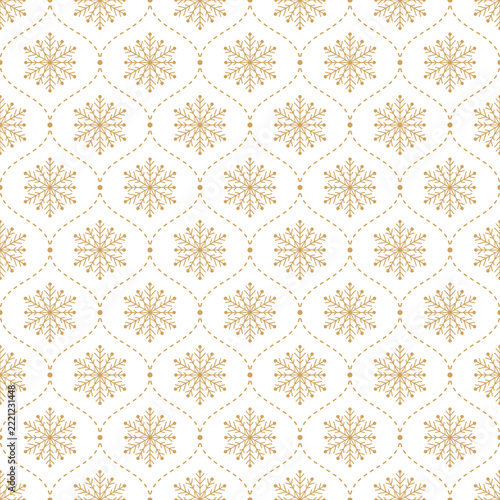Elegant golden snowflake seamless pattern for winter holiday background, vector illustration.