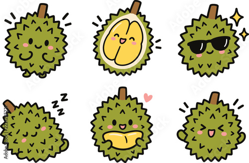 Cute Cartoon Durian Vector Illustration