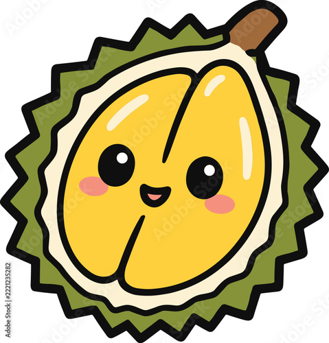 Cute Cartoon Durian Vector Illustration