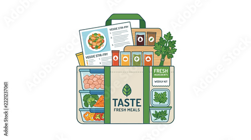 Fresh Meal Kit Delivery Bag with Ingredients and Recipe Card