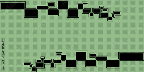 Abstract geometric background with green and black color squares shapes. 90s design concept