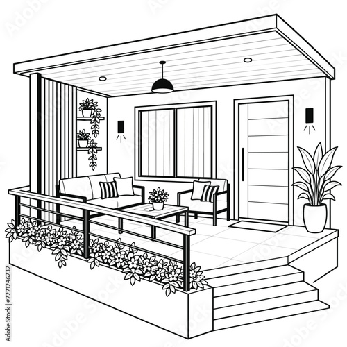 Modern Black-and-White Patio Terrace